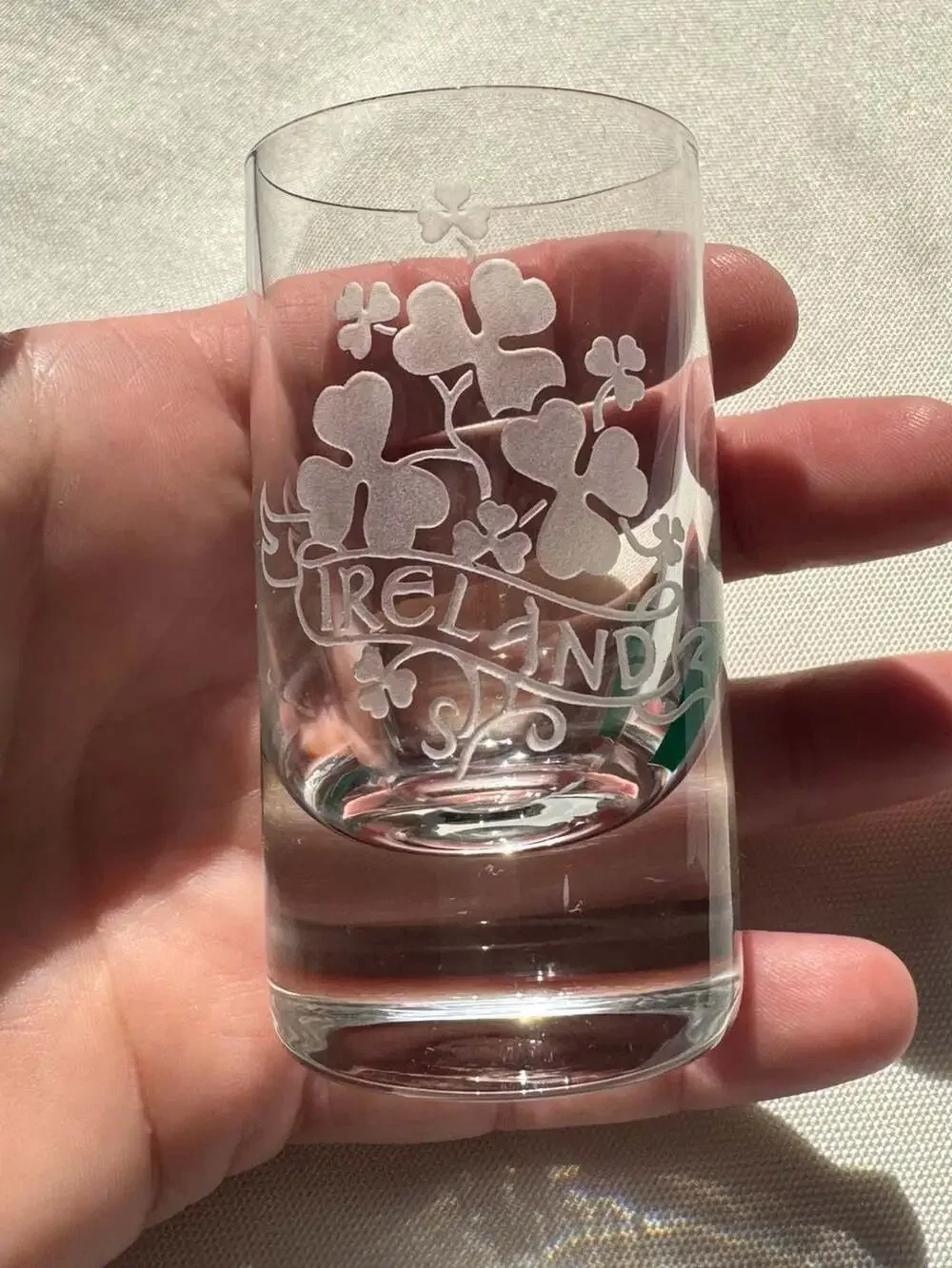 Shamrock Crystal Ireland Souvenir Etched Shamrock Shot Glass with Box